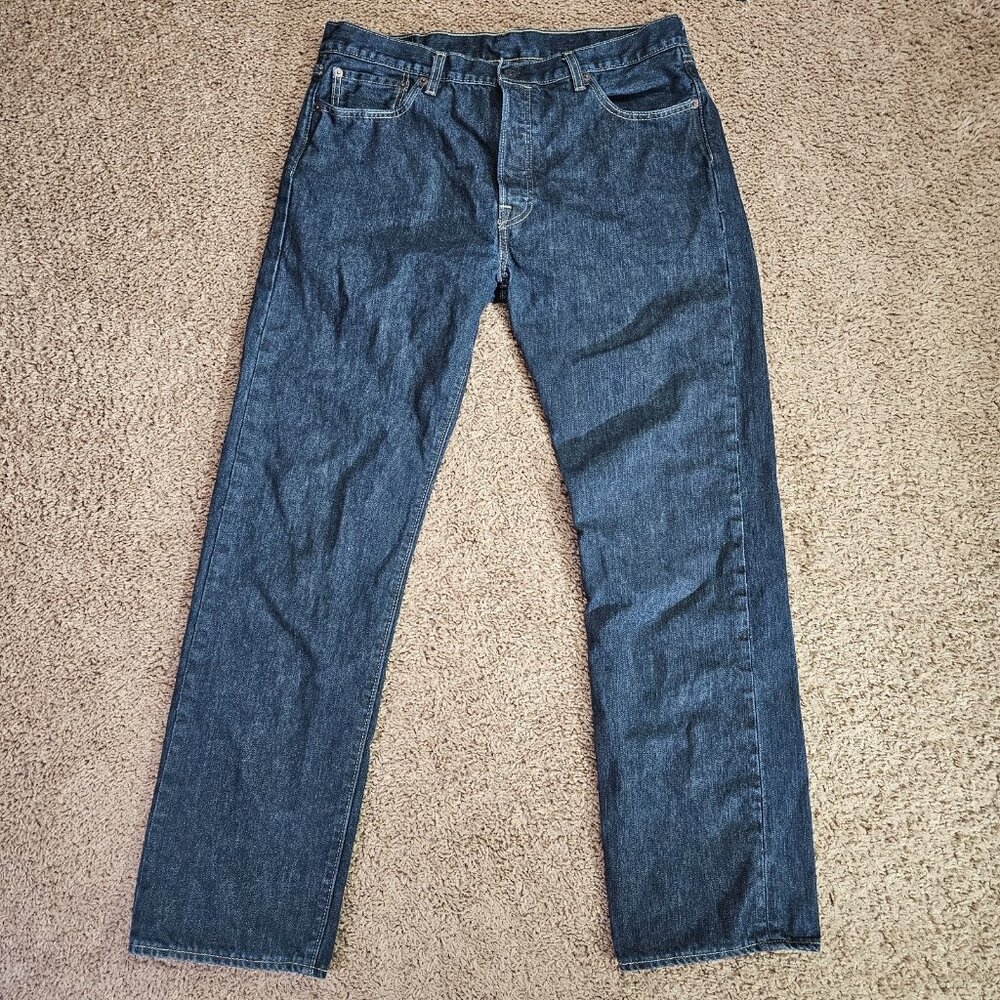 Levis 501 Original Fit Jeans Mens Tag 35x32 Act 35x30 Dark Blue Button Fly